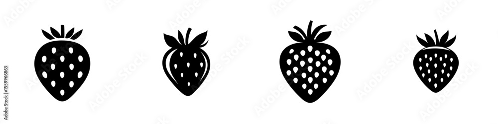 Poster silhouette pictogram set of strawberries in various designs and styles for graphic use and design pr