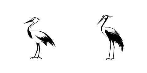 Fototapeta premium Silhouette pictograms of herons in a minimalist style showcasing graceful posture and elegant design elements in black and white