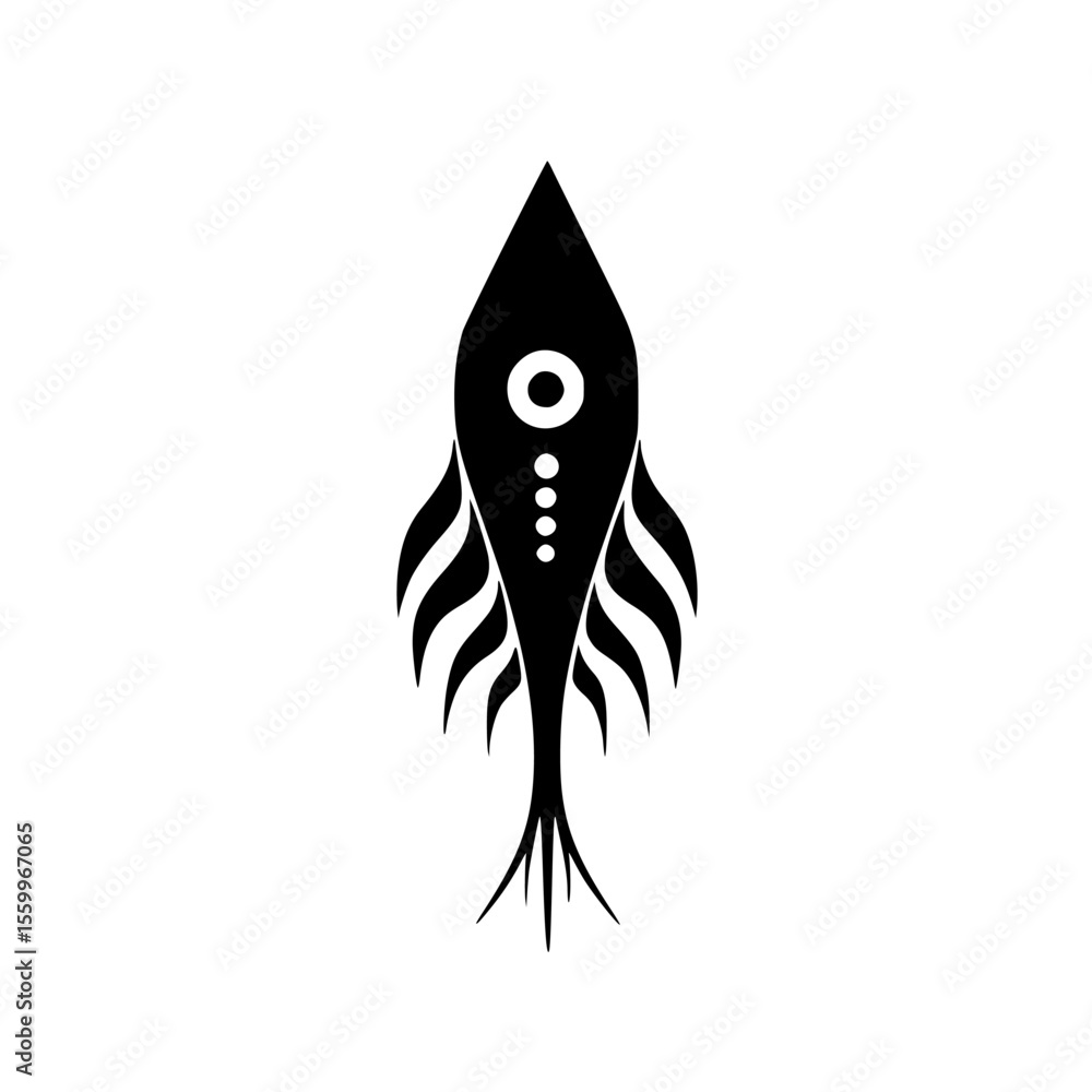 Poster silhouette pictogram of a squid representation in a simple and clear design for various uses