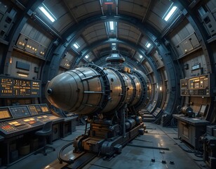 Naklejka premium Futuristic Submarine in a Cylindrical Hangar Sci-Fi Digital Art