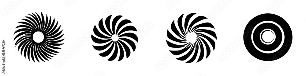 Poster dynamic silhouettes of turbine and fan designs showcasing various shapes and patterns for creative a