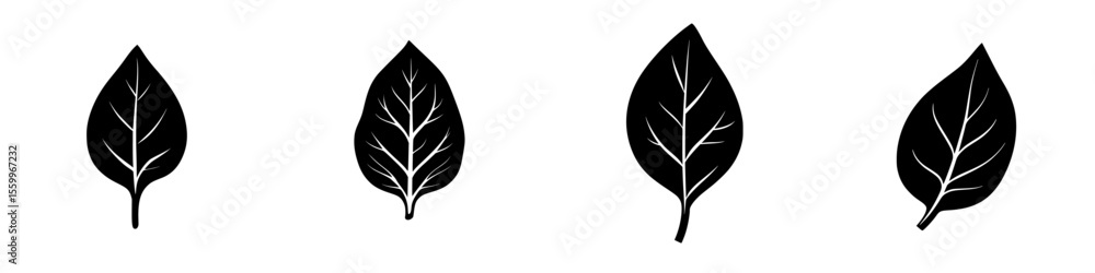 Poster silhouette pictogram icons depicting various leaf shapes in a minimalist style suitable for design a