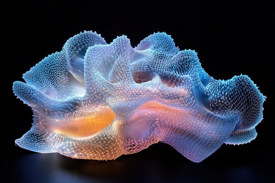 A futuristic 3D holographic model of a human brain showing neural activity, Futuristic 3D hologram of a human brain illustrating active neural pathways and brain functions