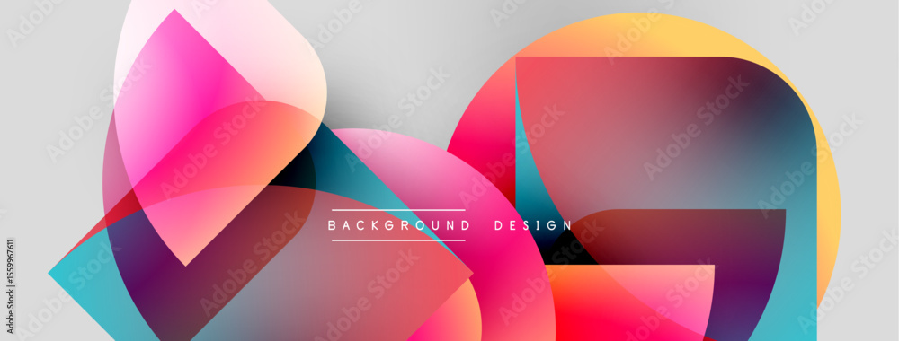 Poster Abstract shapes overlap, creating vibrant color gradients. Modern design features smooth transitions, light effects, dynamic composition.