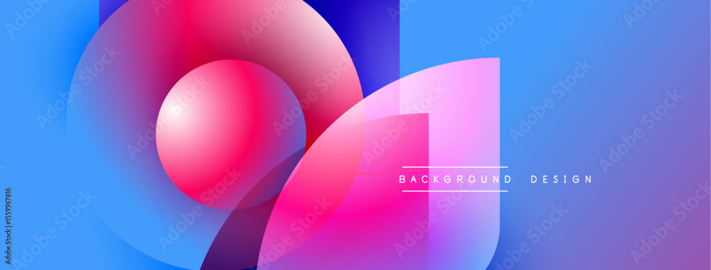 Poster abstract vibrant shapes overlap. blue, pink, purple gradients create modern visual effect. text read