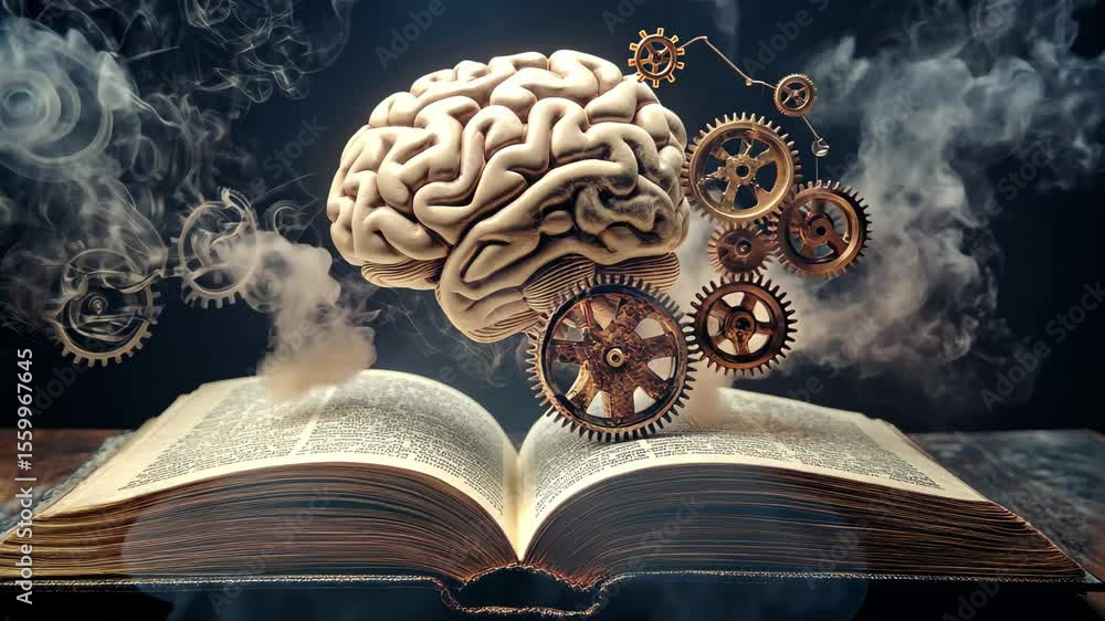 Poster exploring the connection between human thought and innovative mechanisms in knowledge, the power of 