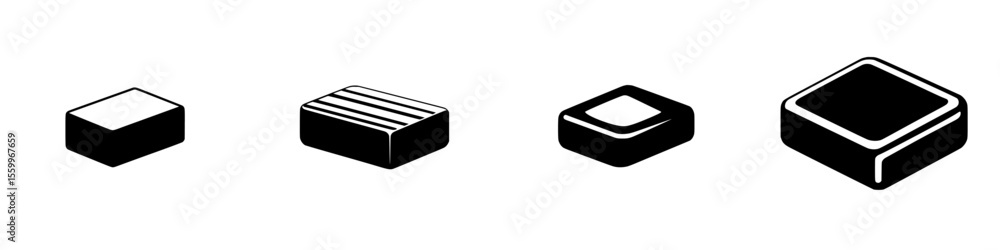 Poster collection of silhouette pictograms representing various shapes of ice cubes for graphic design or u