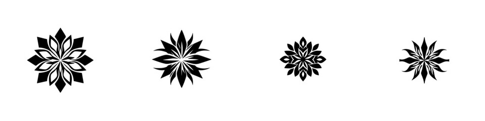 Silhouette pictogram icons representing diverse floral designs in a minimalist style suitable for various artistic applications
