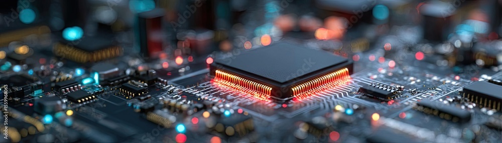 Aufkleber Hybrid processor in plasma development concept. Close-up of a modern computer chip on a motherboard circuit.