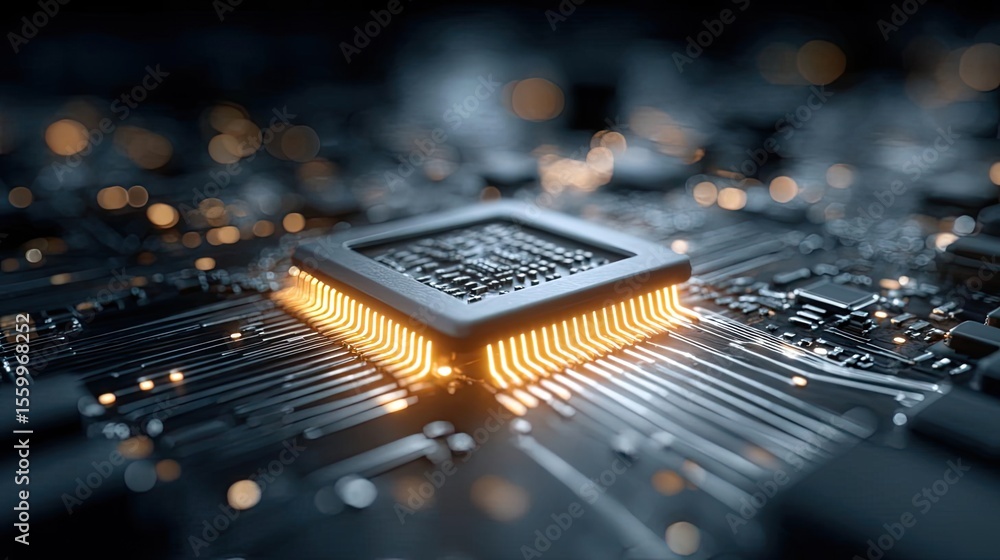 Aufkleber Hybrid processor in plasma development concept. Close-up image of a computer chip on a circuit board.