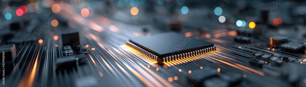 Aufkleber Adaptive chip and programmable integration concept. A close-up view of a microchip on a circuit board.