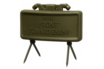 M18a1 claymore anti-personnel mine standing on transparent background