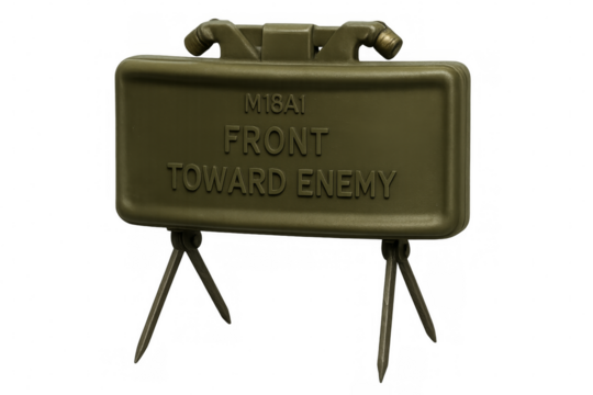 M18a1 claymore anti-personnel mine standing on transparent background