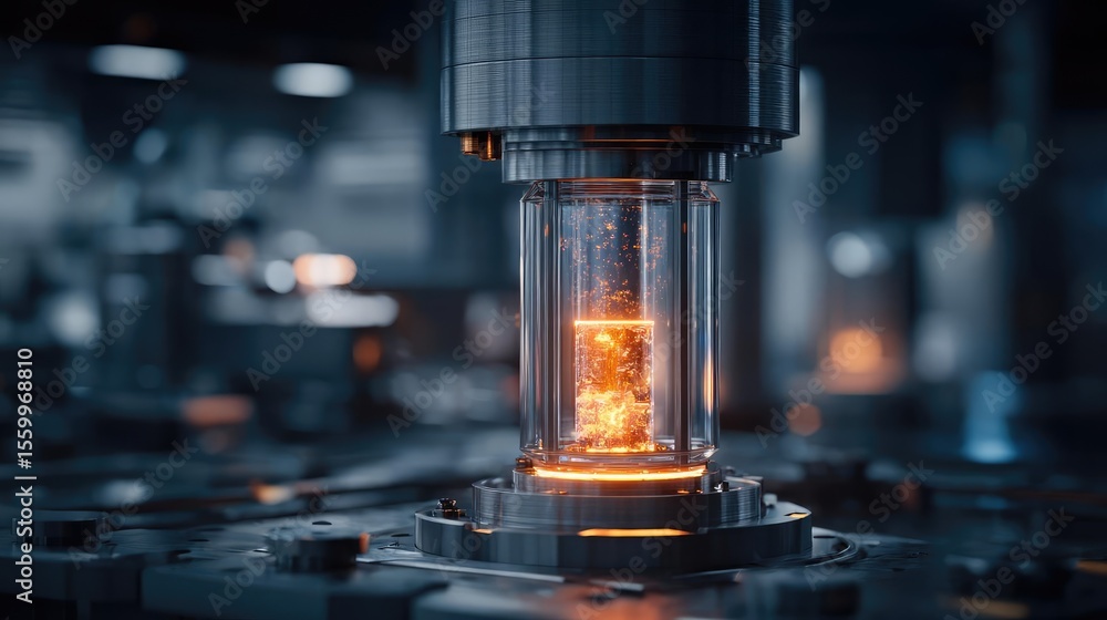 Poster Hybrid processor in plasma development concept. Close-up of advanced machinery illuminating bright energy.