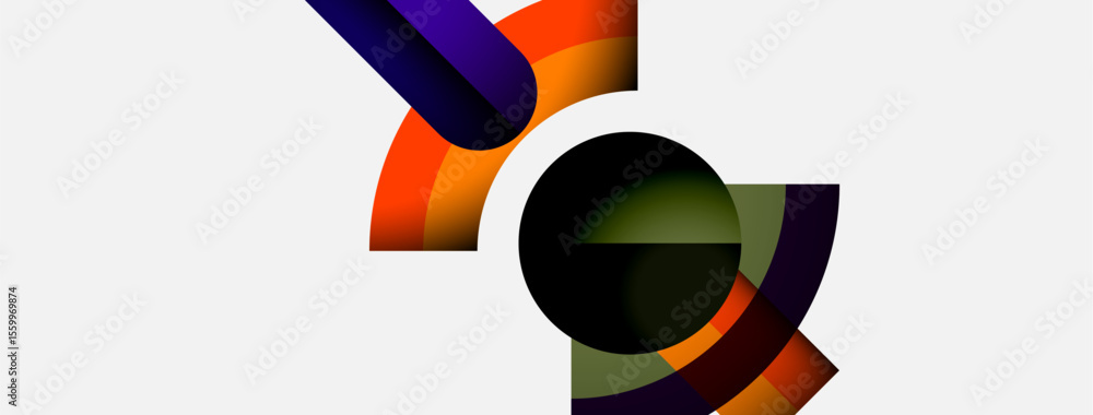Poster Abstract colorful design features curved shapes, overlapping elements. Modern aesthetic, vibrant hues create dynamic visual impact.