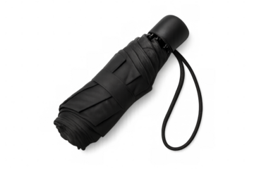 Closed black umbrella isolated on transparent background