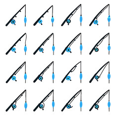 Various Fishing Rods with Different Reel and Float Positions