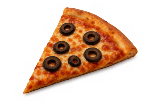 Delicious pizza slice with black olives on transparent background - Powered by Adobe