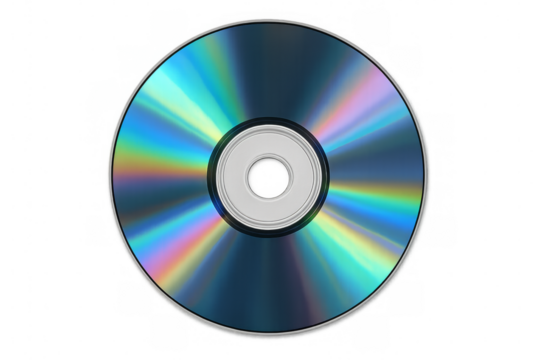 Compact disc showing rainbow reflections on transparent background