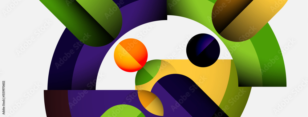 Aufkleber abstract composition featuring curved shapes, vibrant colors, overlapping forms. modern design, dyna