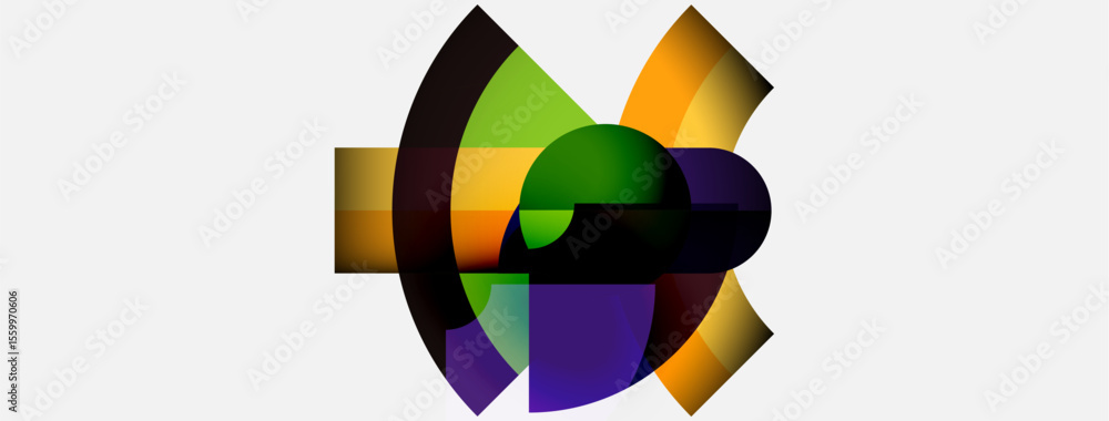 Poster Abstract colorful design. Circular shapes overlap creating dynamic visual effect. Bright hues dominate composition. Modern, artistic.