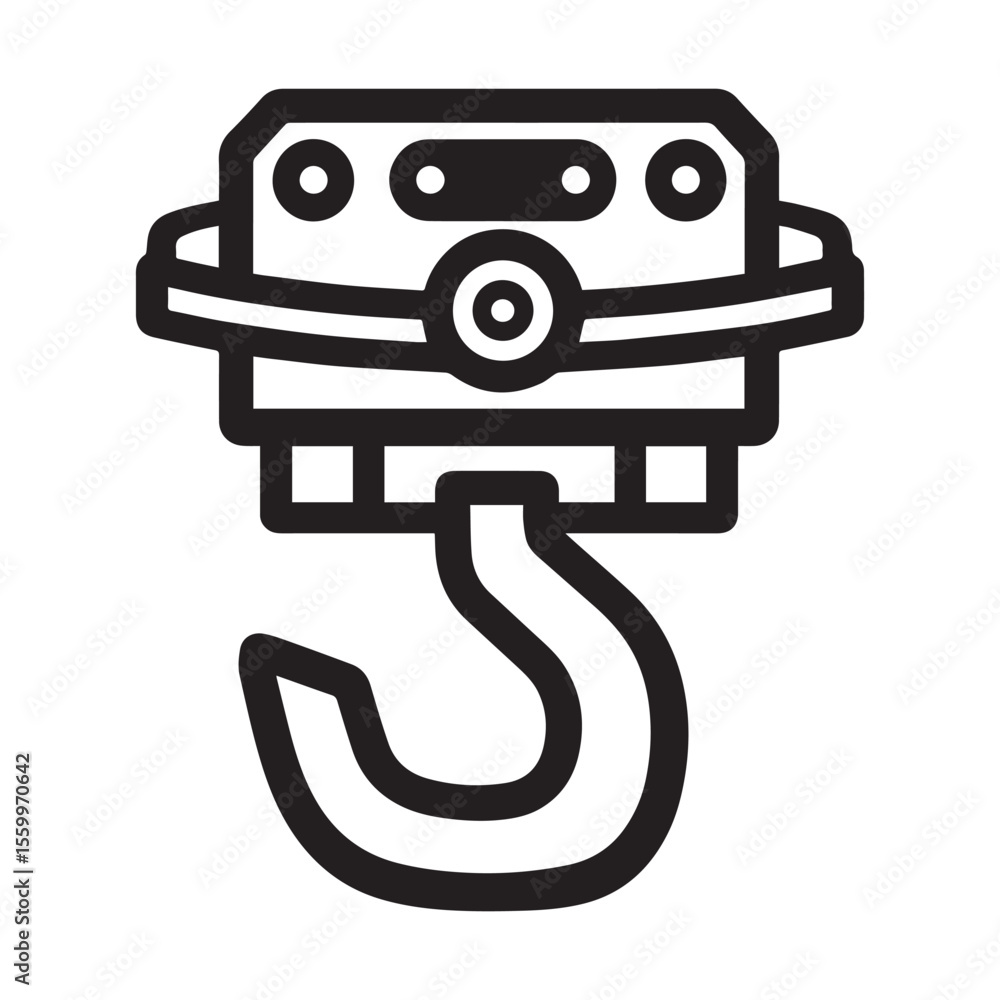 Fototapete minimalist industrial crane hook icon with geometric lines and mechanical details on white backgroun