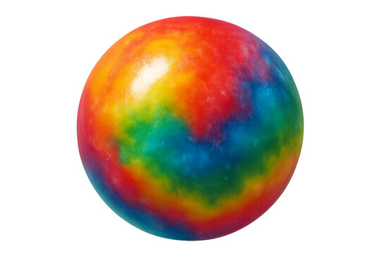 Rainbow colored sphere rotating on transparent background
