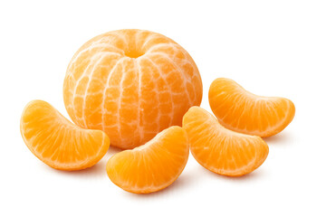 Peeled mandarin with segments on transparent background