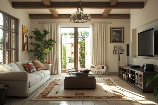 A living room in the transitional style that expertly combines parts of the old and new, A stylish living room showcasing a mix of traditional and contemporary design elements, 