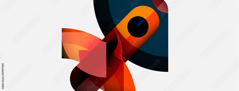 Poster Abstract shapes overlap, creating dynamic composition. Warm colors contrast cool tones. Modern design evokes fluidity, energy.