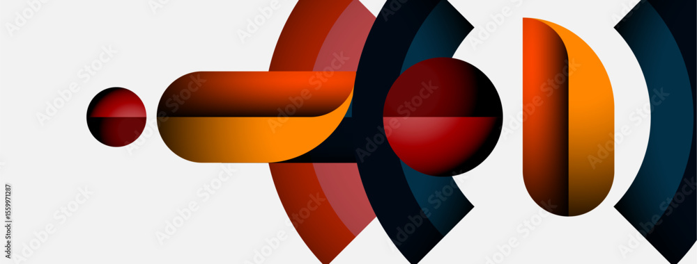 Poster abstract shapes overlap, creating dynamic composition. warm colors contrast cool tones. minimalist d