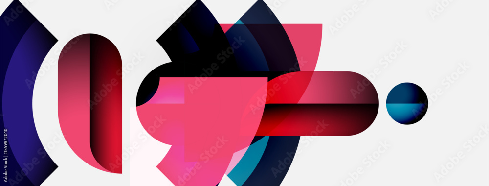 Poster Abstract composition. Overlapping shapes, vibrant colors, gradients create dynamic visual experience. Modern design, clean aesthetic.