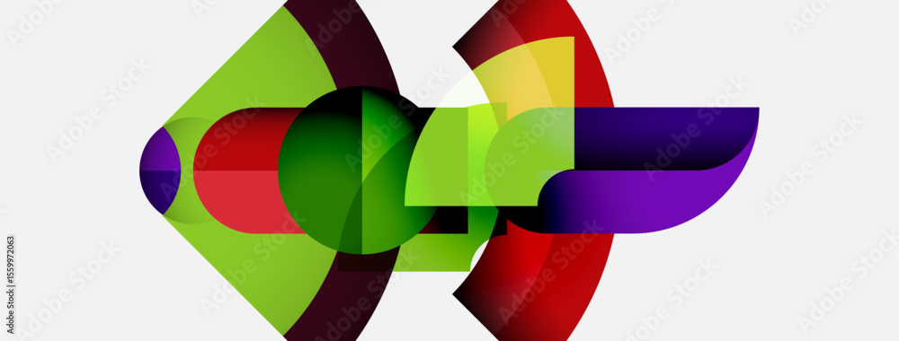 Poster Abstract colorful shapes overlap, creating dynamic composition. Vivid hues blend, forming modern visual experience.