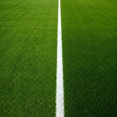 Obraz premium Thick horizontal white painted line is running across green grass turf in flat vector illustration, wallpaper, a well-maintained green grass field with a thick white line running horizontally across