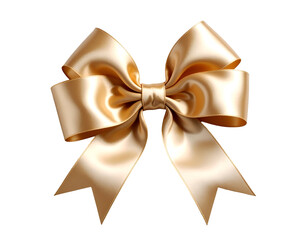 Elegant golden satin ribbon tied into a beautiful bow, shimmering with luxurious texture and graceful curves.