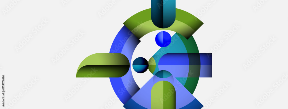 Aufkleber abstract geometric shapes overlap, creating dynamic composition. blues, greens dominate neutral back