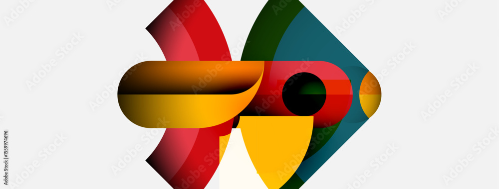 Aufkleber Abstract geometric shapes overlap, creating vibrant colorful composition. Design features curves, angles, gradients. Modern aesthetic.