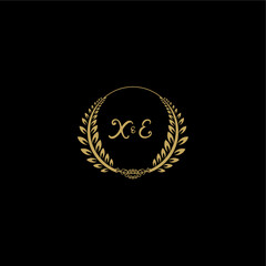 XE beautiful feminine and elegant wedding monogram initial logo with circle floral gold