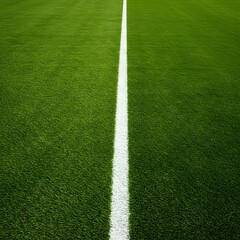 Obraz premium Thick horizontal white painted line is running across green grass turf in flat vector illustration, wallpaper, a green grass field with a thick white line running horizontally across the center.