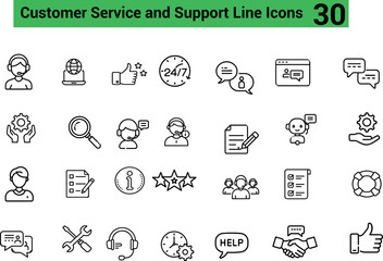 Customer Service and Support Line Icons - Vector Set
