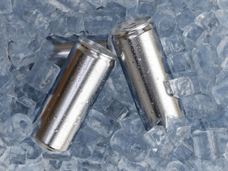 Cold Drink Can Mockup 3D Rendering in Realistic Ice for Soda and Beverage Packaging