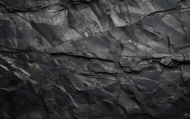 Close up view of a dark gray rocky surface with many visible cracks and lines