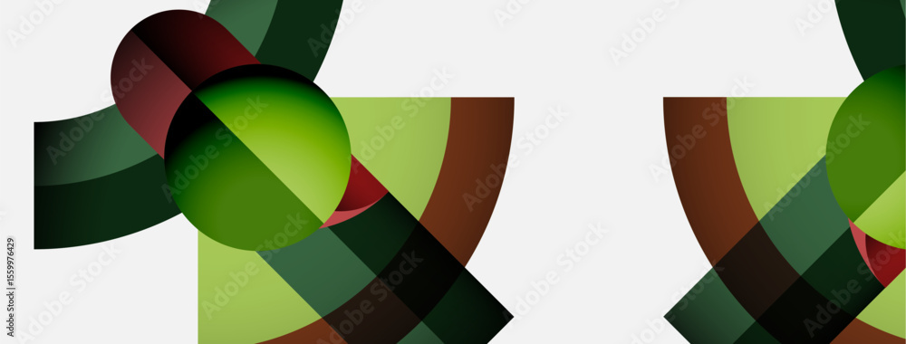 Poster abstract geometric shapes overlap, creating vibrant green, brown tones. minimalist design with smoot