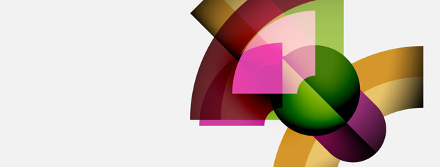 Abstract colorful shapes overlap, creating dynamic composition. Soft gradients, vibrant hues dominate white background. Modern design element.