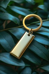 Gold key tag on tropical leaves