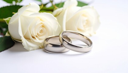 Eternal Love Wedding Rings and White Roses