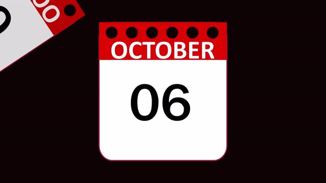 Calendar animation video of October month with transparent background, October month calander animation vedio. Calendar animation of October month. New year calendar video.	