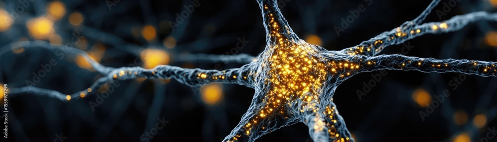 Aufkleber Cortex processor supports neuron activation process concept. Close-up of a neuron showcasing intricate details and connections.