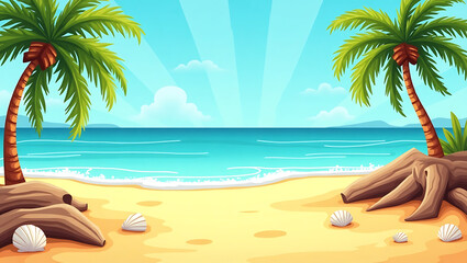 Vibrant Summer Beach Vector Background Tropical Paradise
