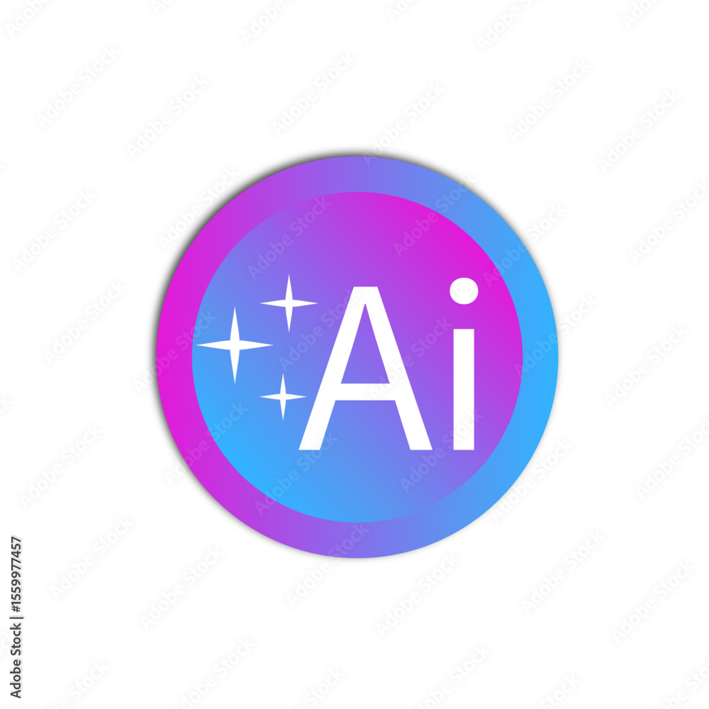 Poster white ai icon in colorful circle with shadow